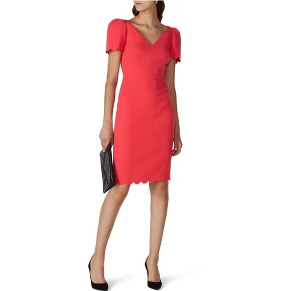 L.K. Bennett Enid V-Neck Scalloped Trim Sheath Dress Size 6 - Picture 1 of 13